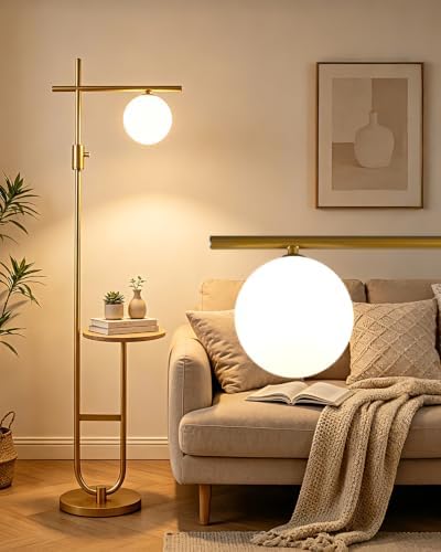 Lightdot Gold 66IN Modern Tall Floor Lamp with Table, Standing Corner Lamp