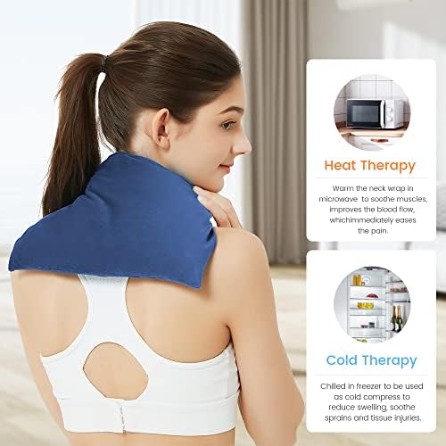 Microwave Heating Pad 8 * 12" Microwave Bean Bag Heating Pad for Neck and Shoulders, Moist Heat Pack Pillow Warm Compress for Knee, Muscles, Joints, Abdomen - Dark Blue