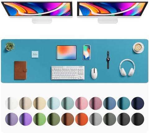 Aothia Faux Leather Desk Mat - Large Mouse Pad, Non-Slip PU Leather Blotter, Waterproof Writing Surface for Office and Home (Turquoise, 63" x 17")