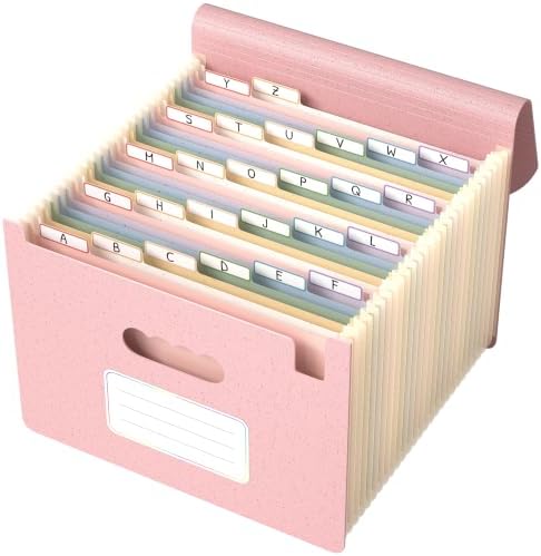 ThinkTex Accordion File Organizer, 26 Pockets File Folders, Soft Dusty Pink