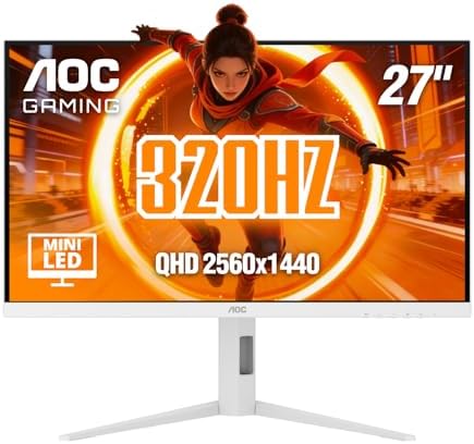 AOC 27 Inch Gaming Monitor QHD 320Hz Mini-LED HDR1000, White, Q27G4SLM/WS