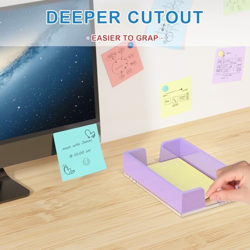 WINFFOR Acrylic Notepad Holder Dispenser - 4x6 in Sticky Note Memo Holder Self-Stick Note Pad Organizer (W/O Pads) Office Desk Accessories School Supplies, Purple