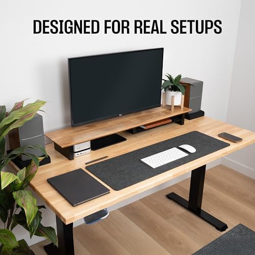 COREMINDED Solid Wood Dual Monitor Stand Riser, 42 Inch Oak Desk Shelf