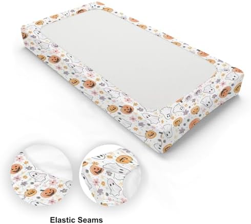 Cartoon Halloween Floral Pumpkin Flowers Pattern Baby Changing Pad Cover, Unisex Fall Winter Holiday Nursery Diaper Changing Table Pad Mat Sheet for Boys Girls-16x32