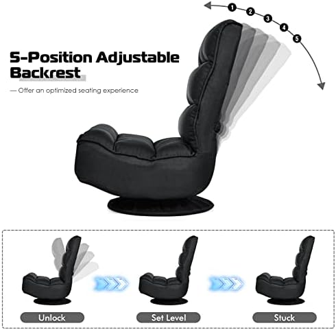 COSTWAY Folding Floor Chair, Adjustable 5-Position Swivel Gaming Chair