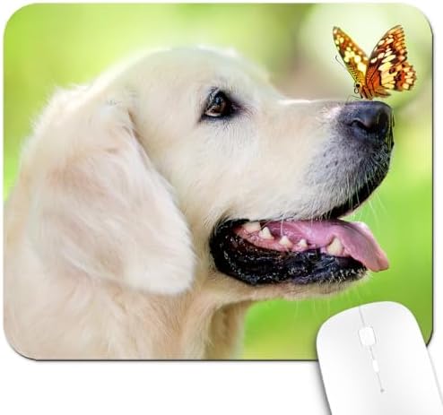 9.5x7.9 Inch Office/Gaming Mouse Pad, Lovely Golden Retriever Dog with Butterfly, Cute Anti-Slip Mat for Desk Decor
