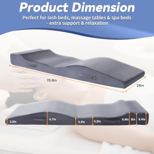 Lash Bed Topper – Ergonomic Curvy Massage Table Foam Topper, Non-Slip Esthetician Bed Cushion with Removable Washable Cover for Salon, Waxing, Eyelash, Spa, Tattoo, Facial, 71"x28"x7" (Grey)