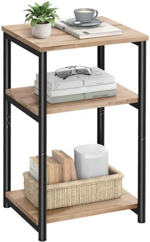 VASAGLE Side Table, Small End Table, Tall Nightstand, Steel Frame