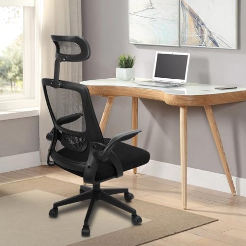 Ergonomic Office Chair,PC Gaming Chair Height Adjustable Mesh Swivel Computer Chair Desk Office Chair with Headrest Headrest Space Saving Executive Office Rolling Chair for Long Sitting Black