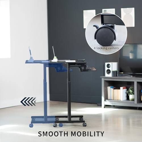VIVO Mobile Height Adjustable Table, Stand Up Desk Cart with Sliding Keyboard Tray, Computer Workstation, Rolling Presentation Cart, Black, CART-V06A