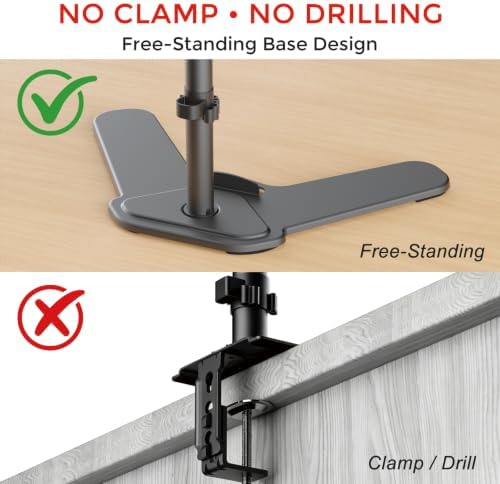 Suptek Free-Standing Dual Monitor Desk Mount, Full Motion Stand for 2 Monitors up to 32" 15.4lbs Each, Height Adjustable Swivel Tilt 360° Rotation, VESA Compatible with Phone Slot, Black