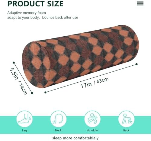 Bolster Pillow Decorative Neck Roll Pillows for Bed Outdoor Round Pillows Small Round Cushion Neck Support Argyle Plaid Darksalmon