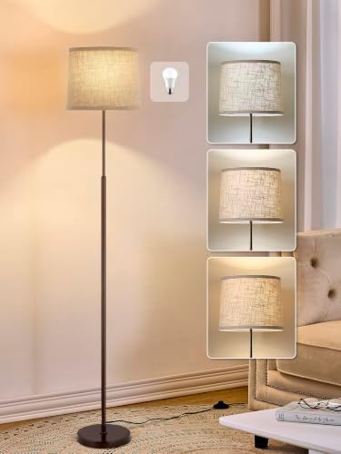 60" Modern Floor Lamp with Linen Shade, 3 Color LED Bulb & Foot Switch