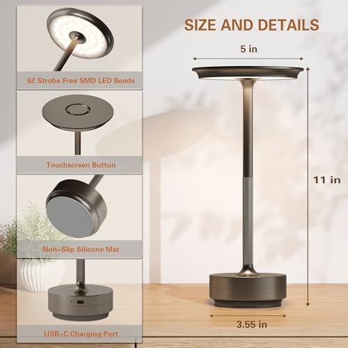 Cordless Table Lamp Set of 2,USB-C Battery-Operated Table Lights