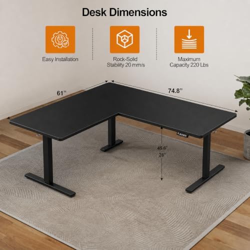 Grandder 75 x 61 Inch L Shaped Standing Desk, Electric Height Adjustable Corner Stand Up Desk, Sit Stand Corner Table Home Office Table, Black Top Black Frame