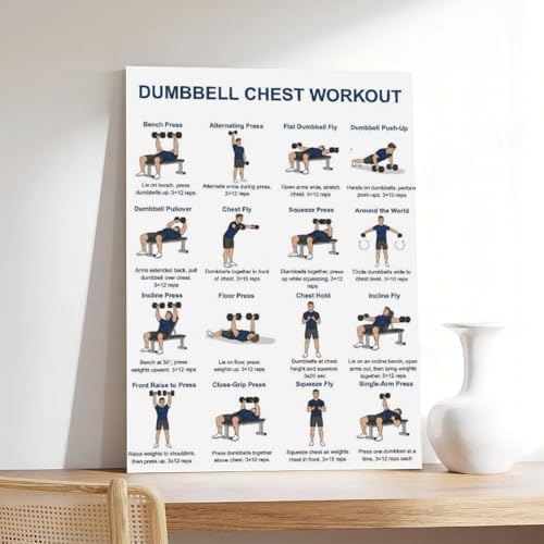 Chest Dumbbell Workout Upper Body Exercise Chart for Home Gym Dumbbell Workout Fitness Canvas Poster Bedroom Decor Room Decor Unframe 20x30inch