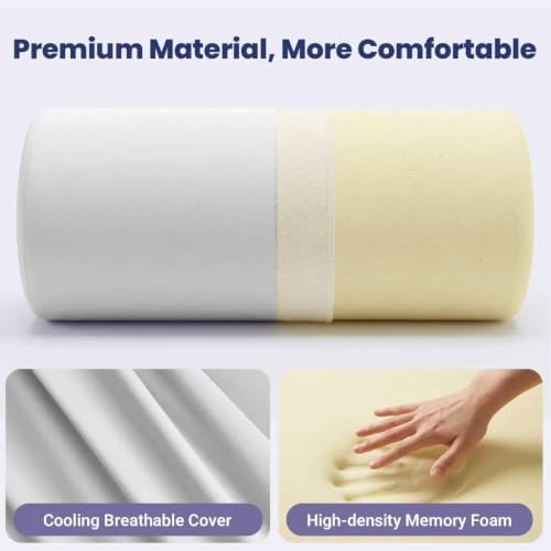 Travel Neck Roll Pillow, Memory Foam Round Pillow for Neck Support On the Go, Cylinder Bolster Pillow with Black Storage Bag, Cooling & Removable Cover, 11x4.5 Inches (Grey)