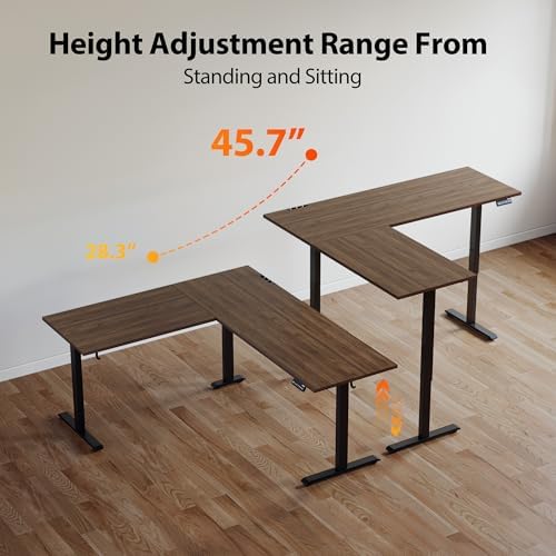 Agilestic 63 x 55 Inch L Shaped Electric Standing Desk, Dark Walnut
