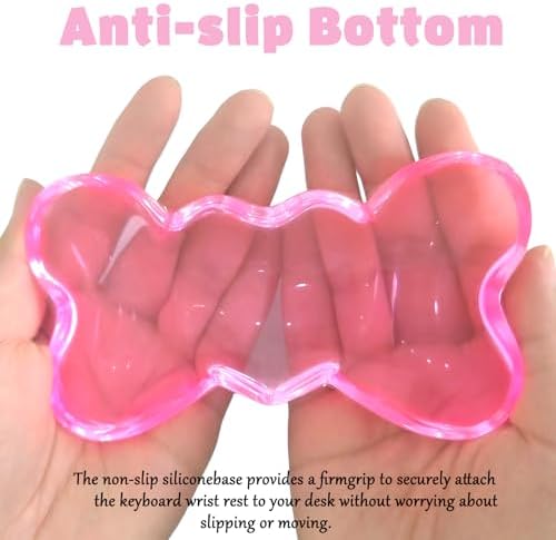 Gel Wrist Rest for Keyboard and Mouse Transparent Pink Bow Elbow Pad Cushion Ergonomic Cute Clear Cool Heart Mouse Wrist Pad Silicone Non-Slip Support for Computer Gaming Home Office Women Hand Pillow