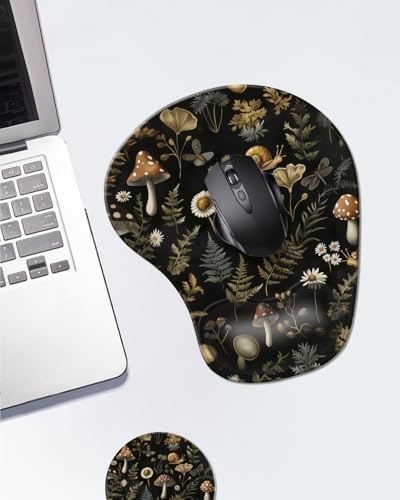 Ergonomic Mouse Pad with Wrist Rest,Comfortable Computer Gel Mouse Pad Wrist Support for Laptop,Pain Relief Mousepad with Non-Slip PU Base Mushroom