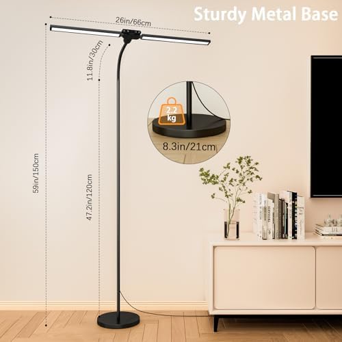 SIBRILLE LED Floor Lamp, 24W Dual Head Dimmable Standing Lamp with Remote & Touch Control, Adjustable Gooseneck, 3000K-6500K Modern Reading Lamp for Living Room, Bedroom, Office & Crafts