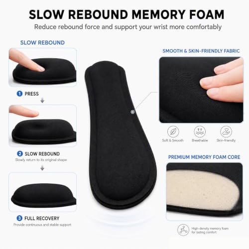 Keyboard Wrist Rest and Mouse Wrist Rest Set - Ergonomic Memory Foam Wrist Cushion - for Wrist Support on Computer, Laptop, Office, Playing Games, Typing Relieves Wrist Pain Black