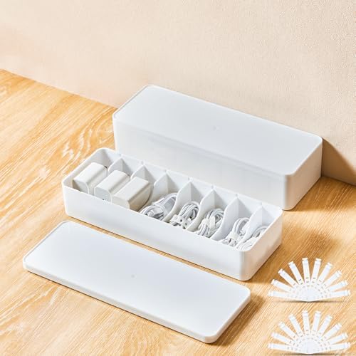 Tatuo Cord Organizer Box with Lid, White, 2 Pack