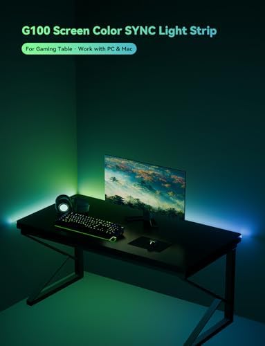 RGB Backlight for PC & Mac, LED Strip Light Sync with Screen Color or Music, Stick to the Edge of Your Desk, LEDs for Desk Gaming, USB Port, Software Control, 6.57ft / 2m