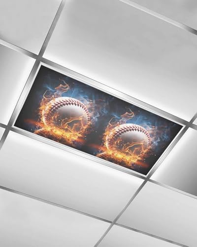 Baseball Magnetic Fluorescent Light Covers for Ceiling Lights 2 x 4 Feet, Sports Theme Gradient Orange Blue Black Office Classroom Kitchen Drop Ceiling Light Covers Lighting Filters Shade Panel 1 Pack