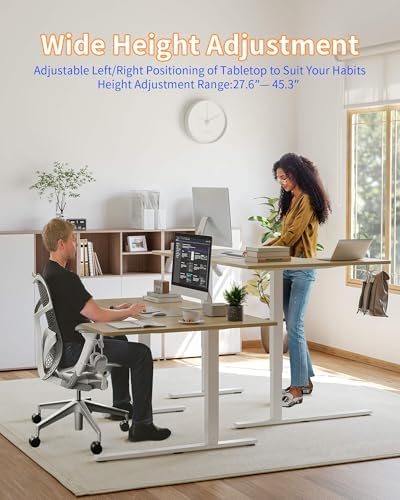YIHAYO Reversiable L-Shaped Electric Standing Desk, 59 Inches Stand Up Corner Desk, Sit and Stand Up for Work Office Home, Ergonomic Rising Computer Table with Splice Board, Natural