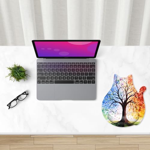 Ergonomic Mouse Pad with Wrist Rest, Cute Cat Memory Foam Padded Pain Relief Non-slip Wrist Support Mouse Mat for Gaming Work Computer Laptop, Funny Office Supplies Desk Accessory, Tree of Life