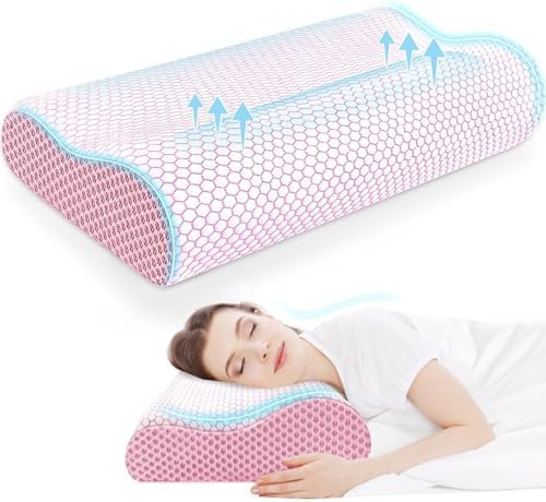Neck Pillow for Sleeping, Ergonomic Cervical Bed Pillow, Pink Standard Size
