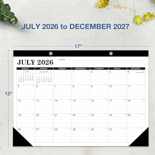 2026-2027 Desk Calendar - 18 Month Desk Calendar 2026-2027, Jul 2026 - Dec 2027, 17" x 12", Large Monthly Desktop Calendar with Daily Blocks, Thick Paper, Corner Protectors - (2 Stickers Included)