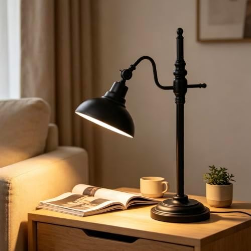Black Farmhouse Desk Lamp, Industrial Metal Eye-Caring Table Lamp,Vintage Desk Lamp for Home Office Living Room Dorm