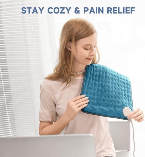 Electric Heating Pad for Back and Shoulder Pain Relief, Soft Heat Blanket with 6 Heat Levels & 4 Timers, Moist/Dry Heat, Auto Shut-Off, Washable Heat Pad, Ideal Gifts for Men & Dad