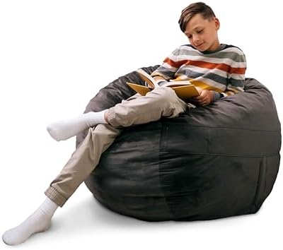 Big Joe Fuf 3.5Ft Foam Bean Bag Chair for Kids, Teens, Teddy Gray Plush Soft Polyester, 3.5 Foot Large Ultra-Soft Seat for Gaming, Bedroom, Reading Nook