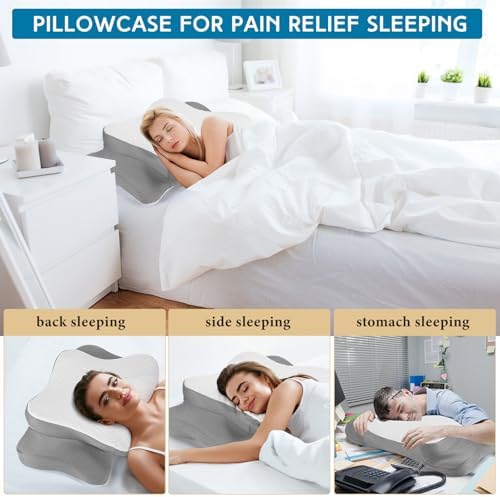 HunnmingRe Pillow Case for Cervical Neck, Light Gray, White, Standard Size