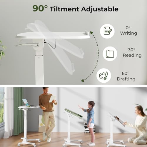27" Foldable Standing Desk, Mobile Laptop Cart on Wheels