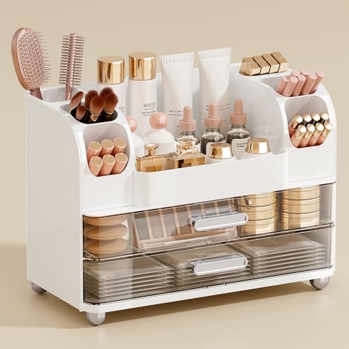 UFORU Makeup Organizer Countertop with 2 Large Drawers for Vanity Bathroom