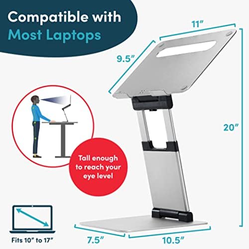 Lifelong Aluminum Adjustable Laptop Stand, Extra Tall 20" Riser, Silver