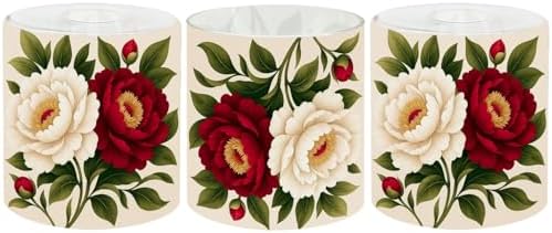 3 Pack Cylinder Glass Lamp Shade Decorative Tranquil Interlace Peonies Leaves Petals Floral Arrangement Covers with 1-5/8" Fitter Opening Light Fixture Replacement for Table Lamp Bathroom Vanity Light
