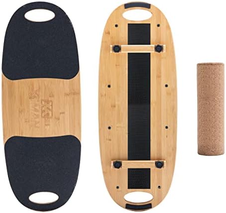 XCMAN Balance Board Surf Trainer with Adjustable Stoppers - 3 Different Distance Options Bamboo Balance Board for Surfing, Snowboarding, Skiing, Skateboarding, Yoga Training