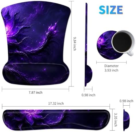 3-in-1 Ergonomic Memory Foam Keyboard Wrist Rest Pad Set, Purple Magic Flower