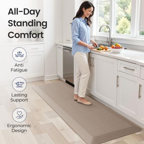 1" Extra Thick Anti Fatigue Kitchen Mats for Floor Standing Desk Mat, Khaki