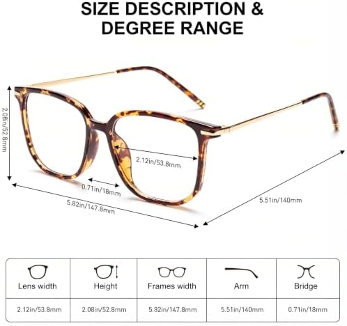 Fashion Oversized Square Reading Glasses for Women, Stylish Big Frame Anti Blue Light Computer Readers