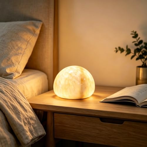 Natural Marble Lamp Cordless Touch Control Night Light Rechargeable Small Marble Table Lamp, Dimming Warm Glow Portable Marble Touch Lamp for Bedroom, Living Room, Decor Gift (A-with Vein)