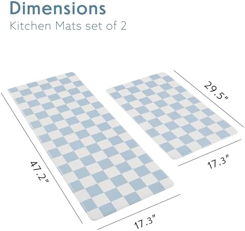 Ohocut Blue Checkered Kitchen Mats for Floor Set of 2, 2 Pcs Cushioned Non Slip Runner Rugs for Kitchen/Sink/Laundry, Comfort Aesthetic Cute Anti-Fatigue Foam Floor Mat 17.3"x29.5"+17.3"x47.2"