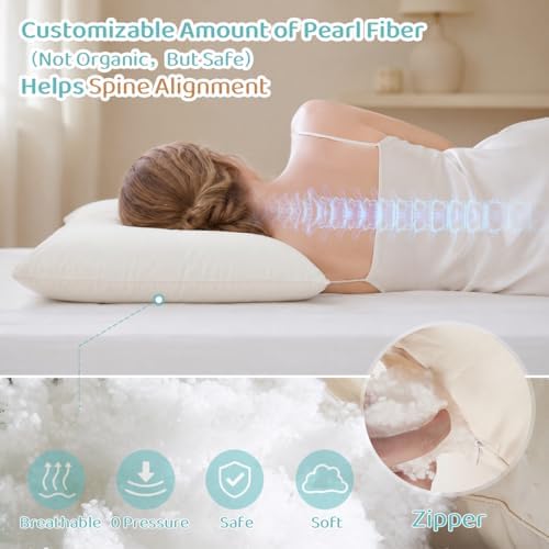 Organic Pillow 20x26 with Cotton Case, Adjustable for Side Sleepers