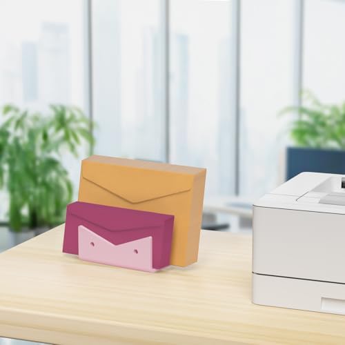 Mail Organizer Envelope Holder - 2 Compartments Pink Acrylic Mail Holder Countertop Vertical Desk Organizer Small File Bill Document Notebook Letter Sorter for Home School Office Supplies