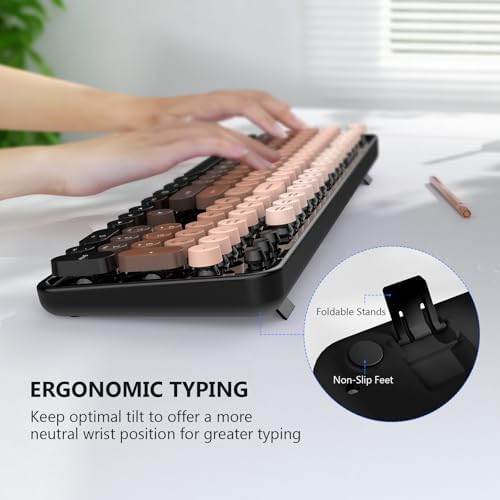 MOFII Wireless Keyboard and Mouse Combo, 2.4 GHz Full-Size Retro Round Keyboard with 8 Multimedia & Shortcut Keys, Plug and Play, Compatible with Mac, Windows, Laptop, Desktop, PC - Coffee Gradient